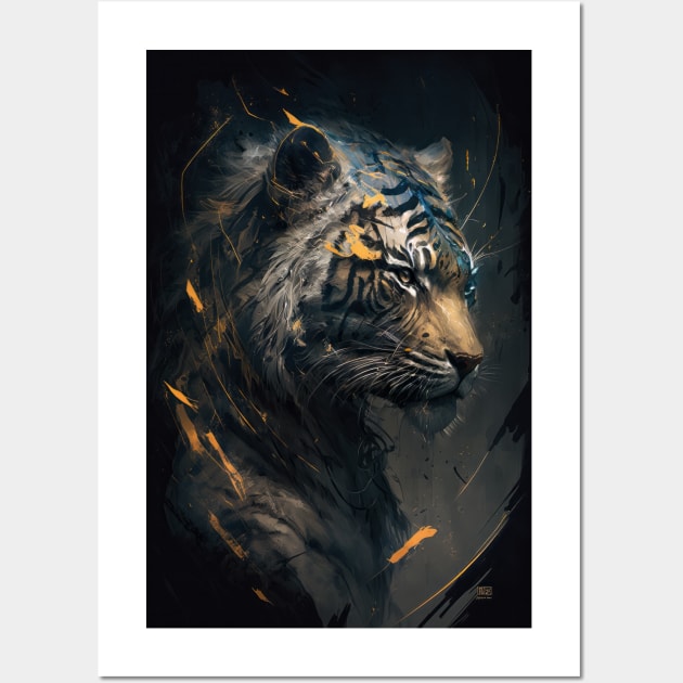 Tiger Portrait Animal Nature Wildlife Dark Painting Wild Spirit Wall Art by Cubebox